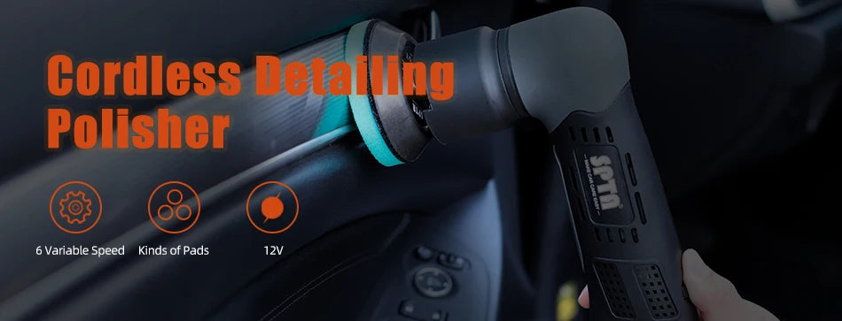 SPTA Cordless 12V Mini Car Polisher RO/DA Portable Handle Machine 1/2/3 Inch Pads Kit for Auto Detailing Waxing Polishing